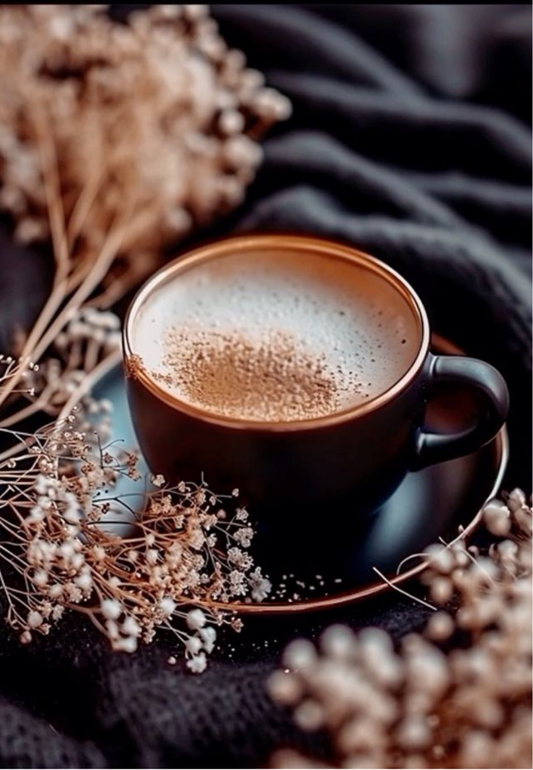 Dark Moody Coffee Cup on a Cozy Blanket Greeting Card