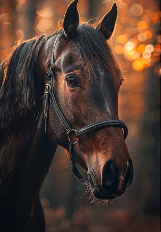 Brown Horse With Autumn Leaves Greeting Card