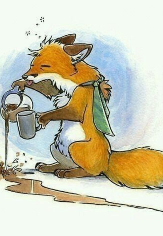 Sleepy Fox Pouring a Coffee Greeting Card