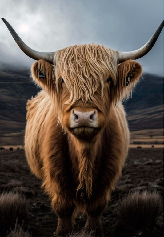 Highland Cow in Field Greeting Card