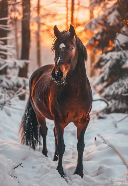Horse in a Snowy Winter Forest Greeting Card