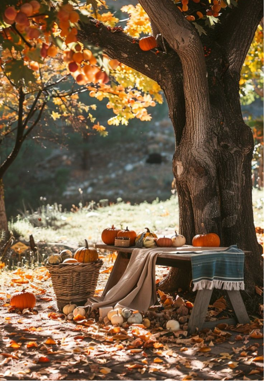 Cozy Autumn Picnic Under a Golden TreeGreeting Card