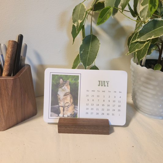 2026 Desk Calendar - Walnut - Paws & Whiskers