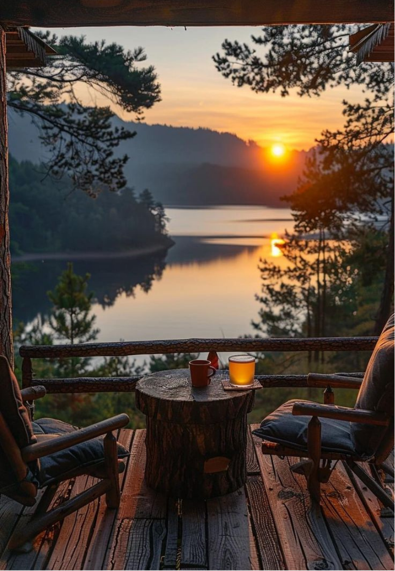 Rustic Wooden Cabin Overlooking a Lake Greeting Card