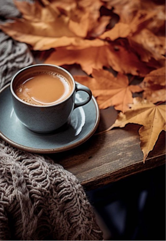 Cozy Coffee with Autumn Leaves Greeting Card