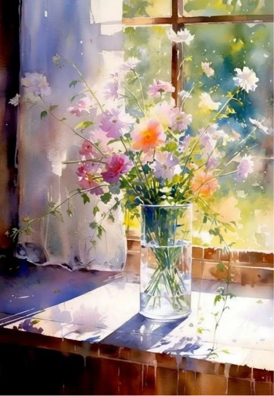 Sunlit Floral Vase Greeting Card