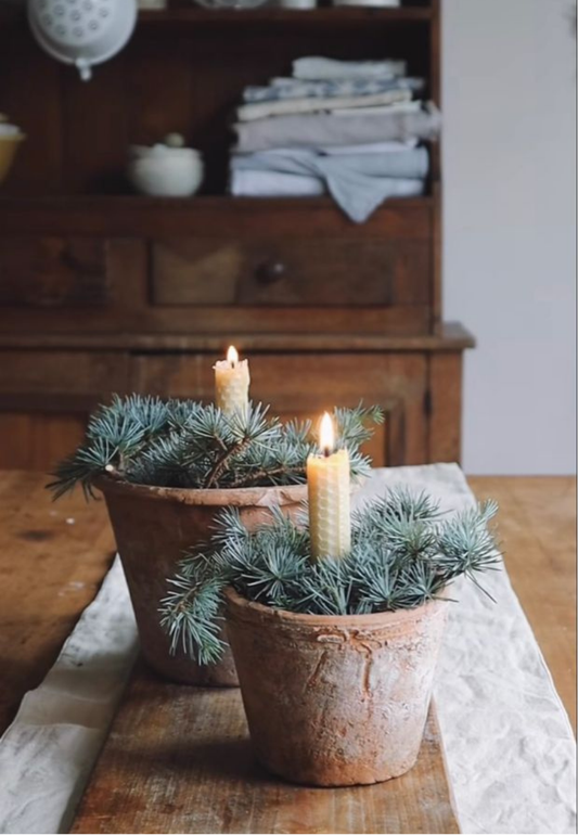 Coay Wooden Table With Holiday Candles Greeting Card
