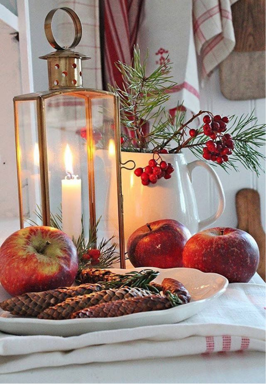 Candlelit Winter Table with Spiced Apple Décor Greeting Card