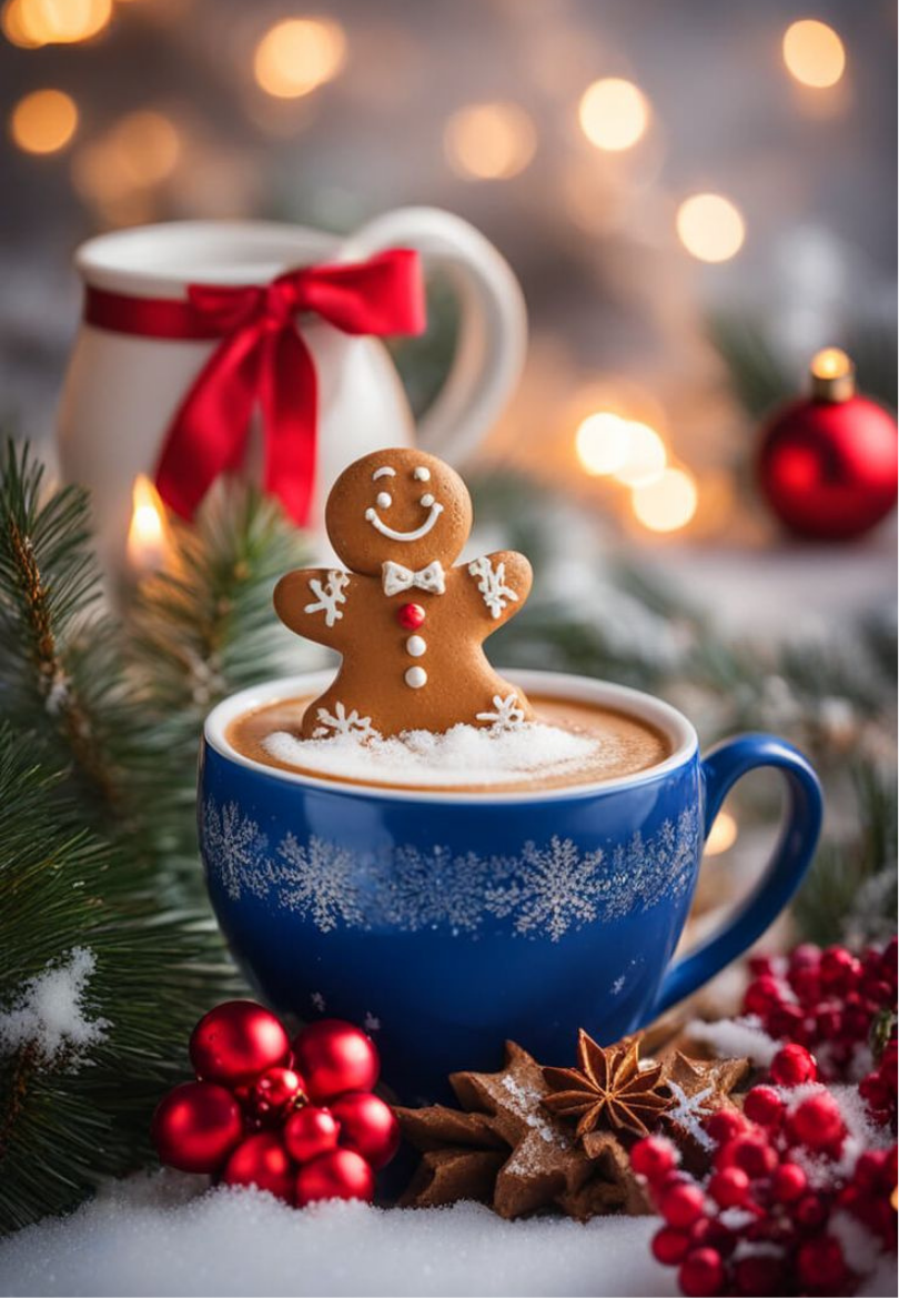 Blue Mug with Gingerbread Man Greeting Card