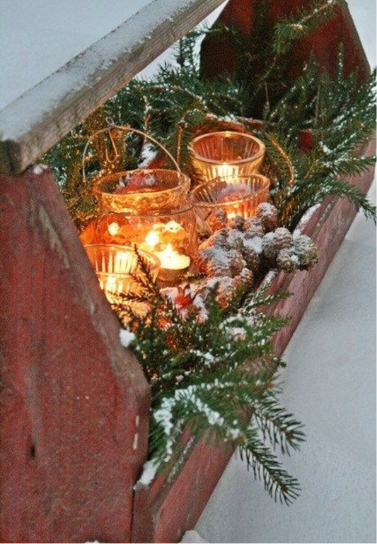 Glowing Candlelit Christmas Arrangement Greeting Card