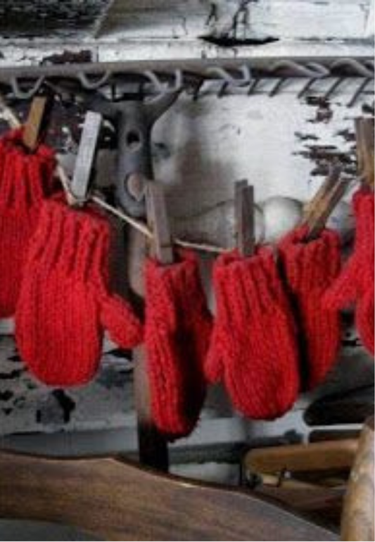 Cozy Hanging Red Knit Mittens Greeting Card
