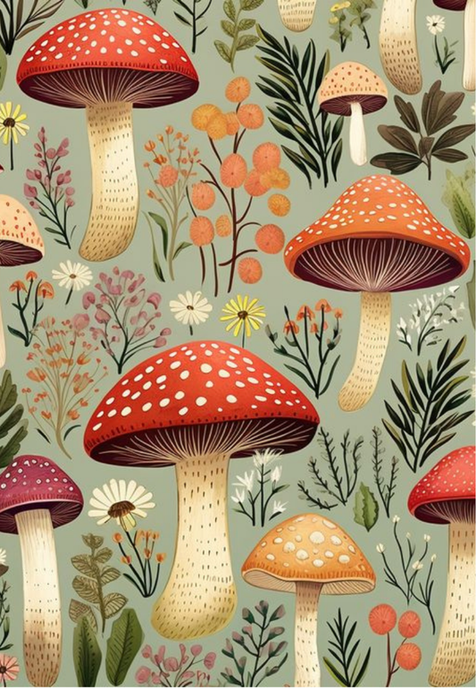 Bright Whimsical Mushrooms Greeting Card