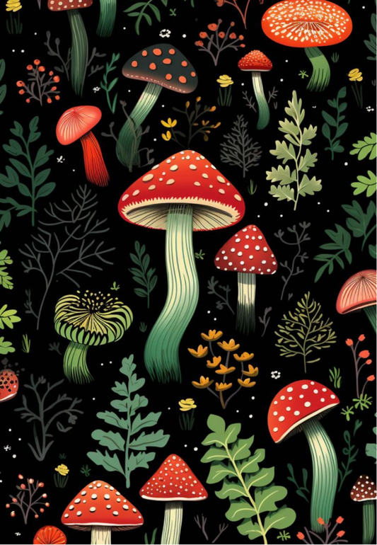 Mystical Nighttime Mushrooms Greeting Card