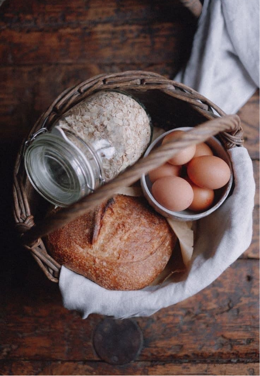 Artisan Bread Basket with Farm Fresh Eggs Greeting Card