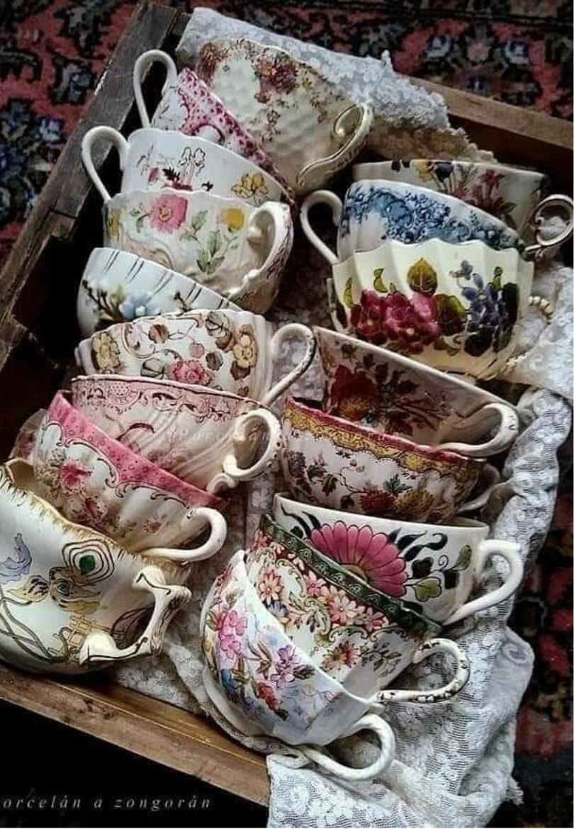 Stacked Vintage Teacups Greeting Card