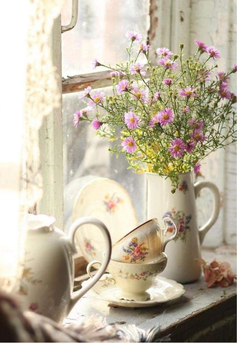 Vintage China & Delicate Blooms Greeting Card