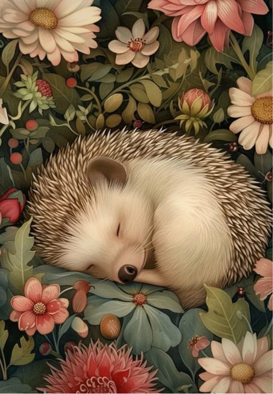 Sleeping Hedgehog in the Flowers Greeting Card