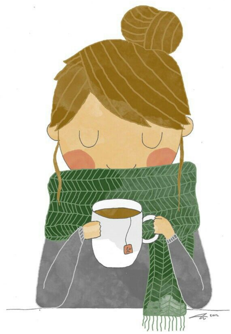 Girl Wrapped in Scarf with a Coffee Greeting Card