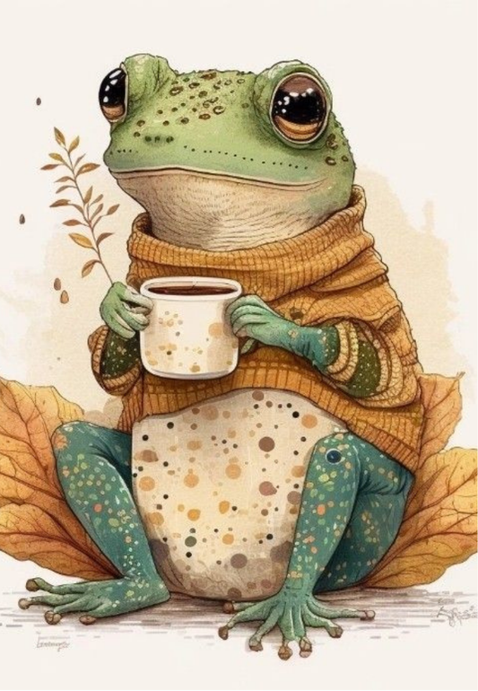 Watercolor Frog Holding a Coffee Greeting Card