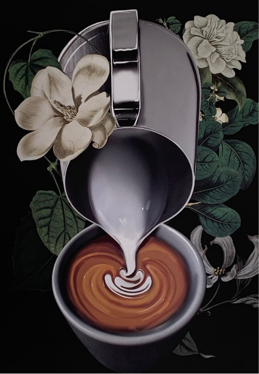 Elegan Latte Are with Black Floral Accents Greeting Card
