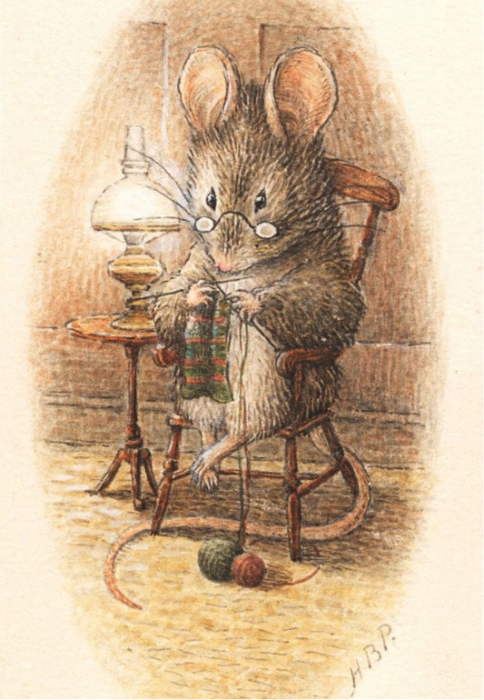 Mouse Reading a Vintage Story Book Greeting Card