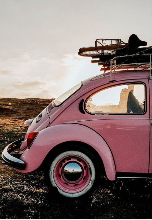 Pink Vintage Beetle Greeting Card