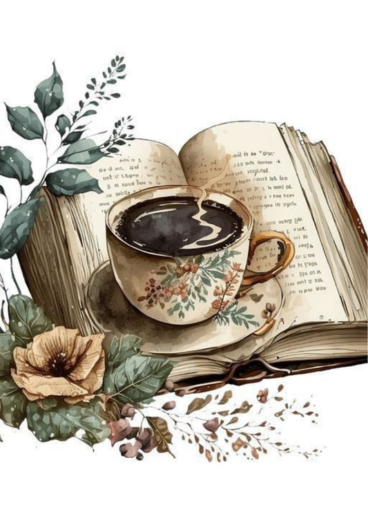 Vintage Book & Coffee Cup Greeting Card