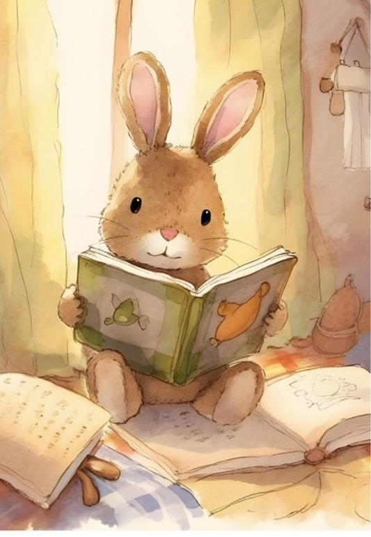Bunny Reading a Book Greeting Card