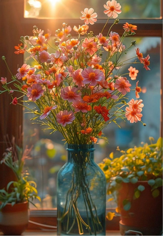 Vibrant Florals in a Vase Greeting Card