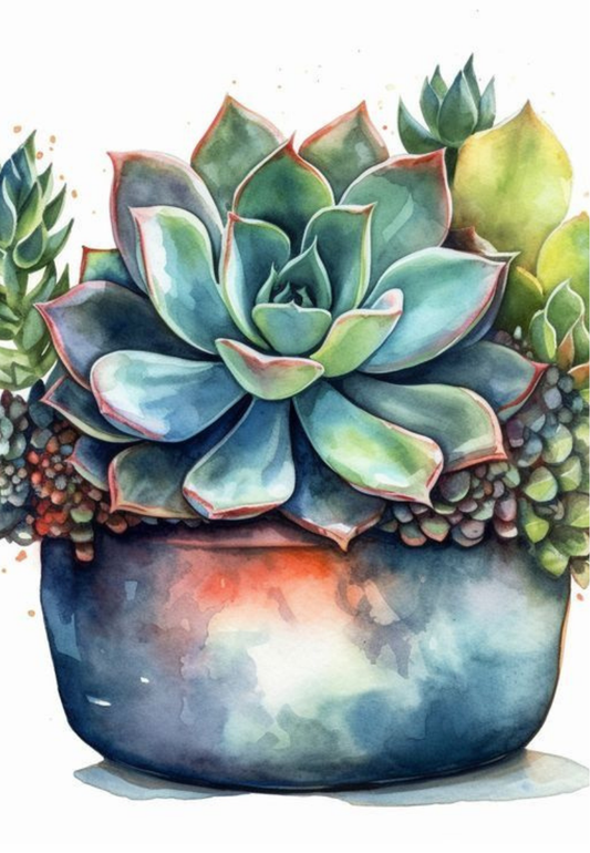 Succulent Plant In Vintage Watercolor Pot Greeting Card