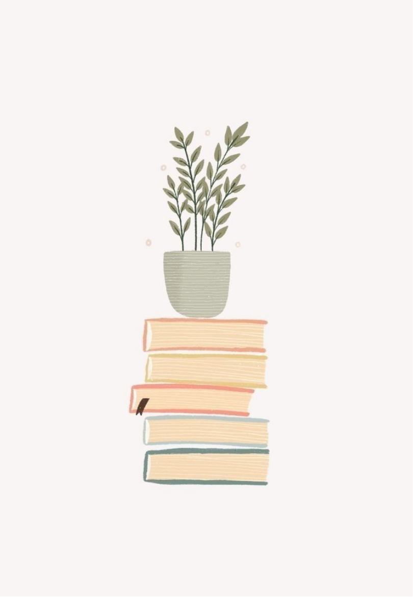 Simple plant & Books Minimalist Greeting Card