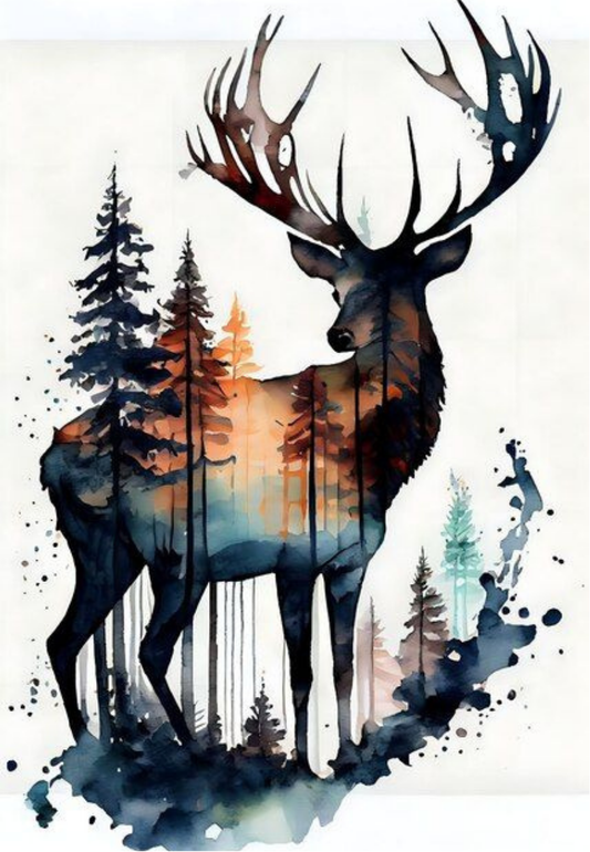 Majestic Stag in Forest Watercolor Greeting Card